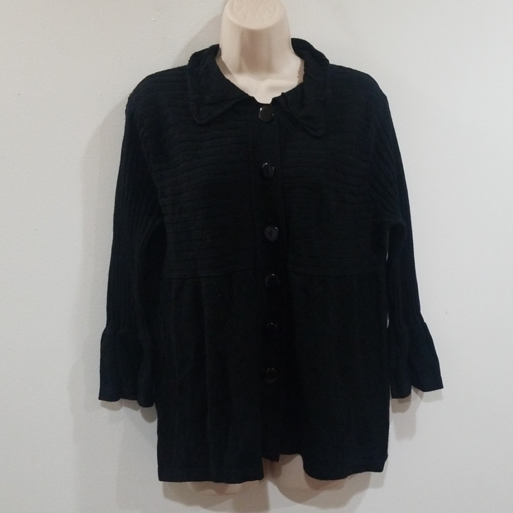 Kim Rogers signature black trumpet sleeved sweater